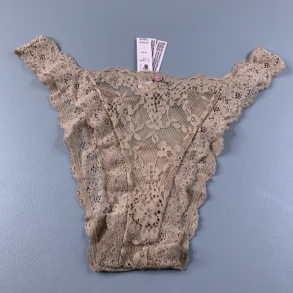 Victorias Secret Womens Size XL Beige Lace Brazilian Panty NWT